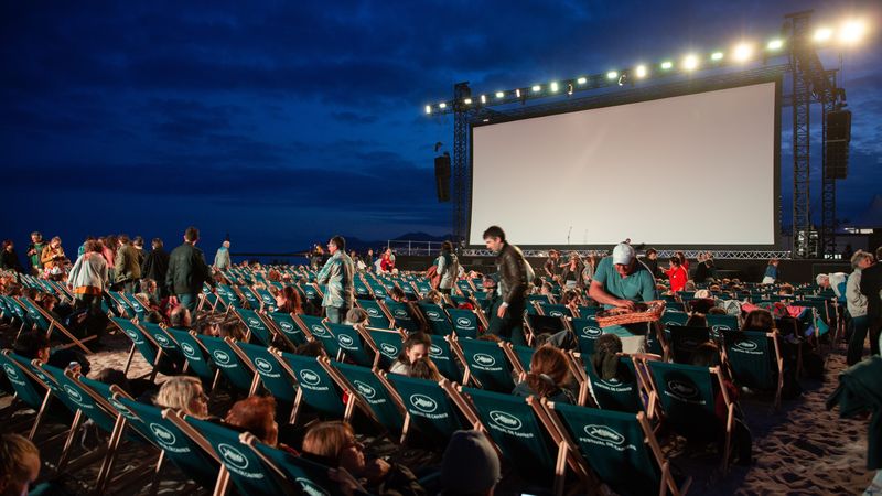 Open-Air-Kinos in Hamburg: Menschen in Klappstühlen vor einer Open-Air-Leinwand