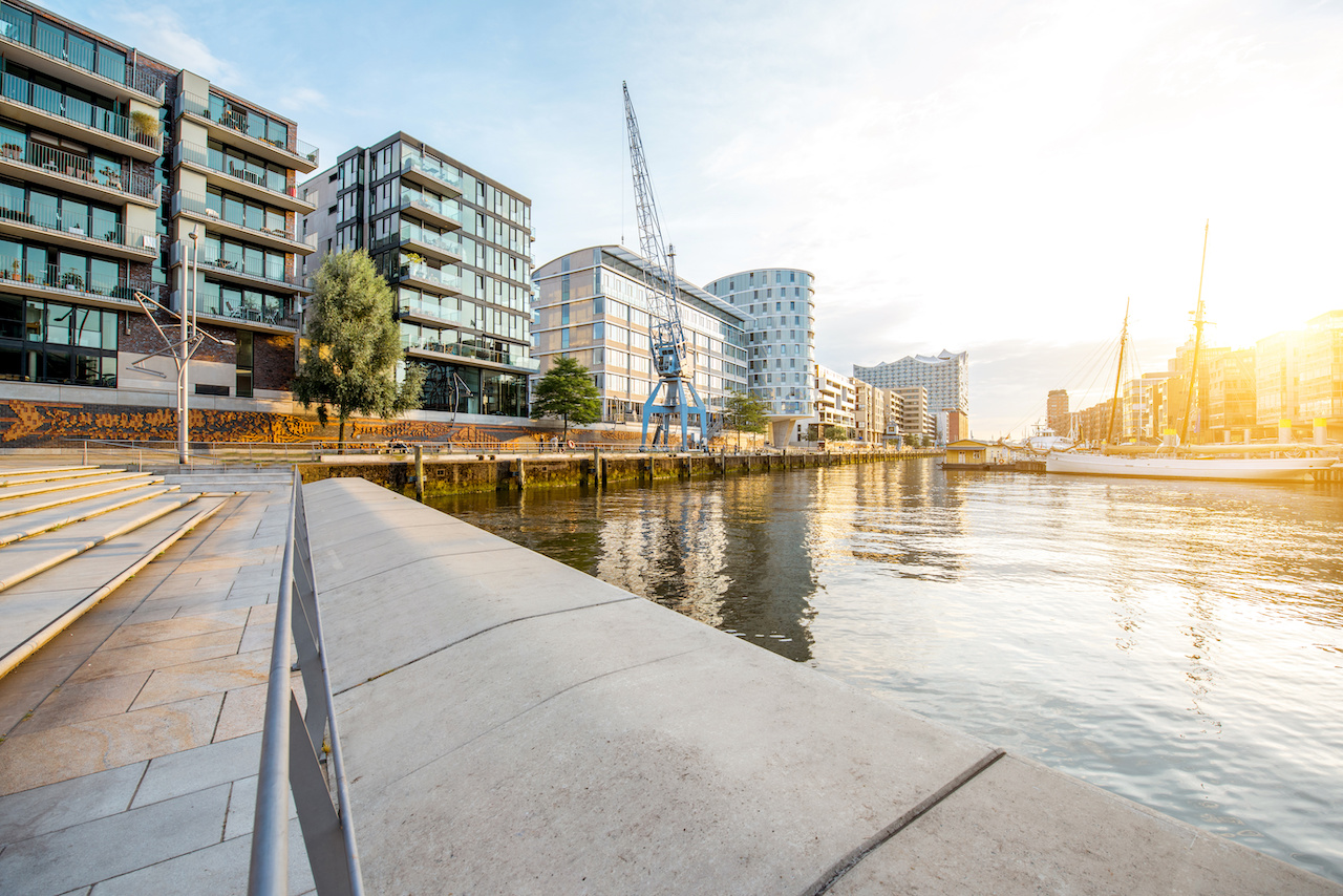 HafenCity im Sonnenuntergang