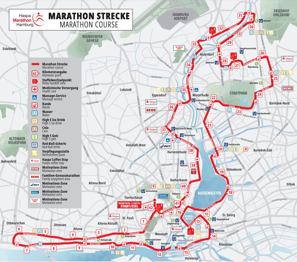 Marathon Verpflegung & Co. Streckenplan mit Infos