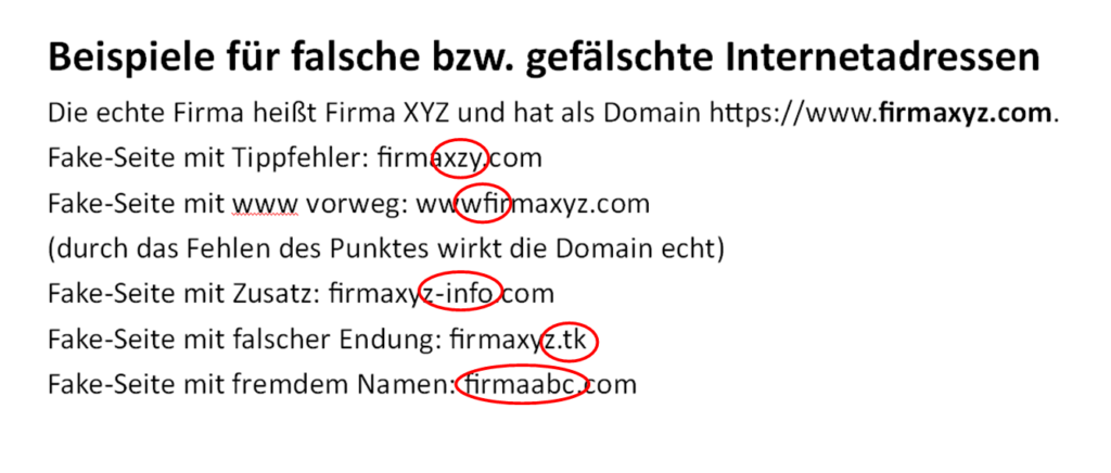 Hotline-Betrug: Beispiele für Fake-Domains
