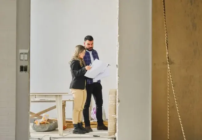 Mann und Frau bei Bauplanung