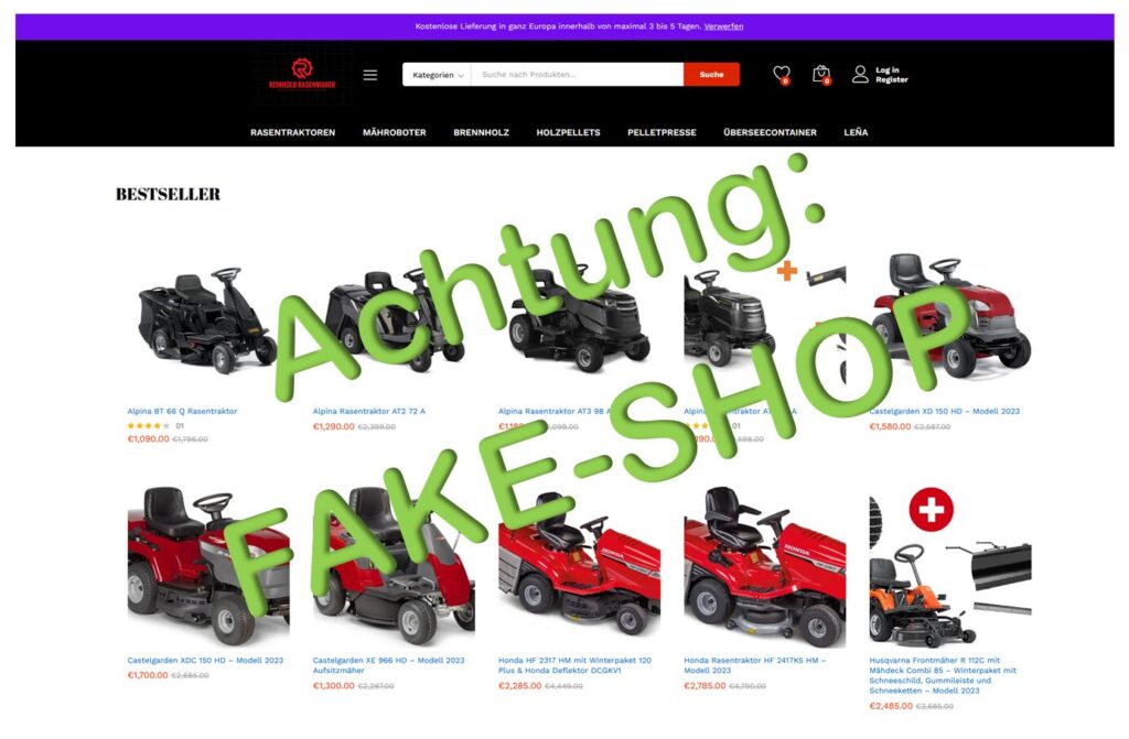 Fake-Shops: Beispiel für einen Fake-Shop für Rasenmäher