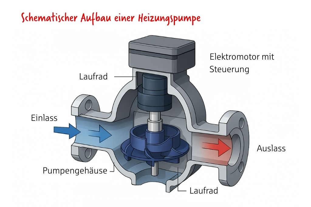 Schematischer Aufbau einer Umwälzpumpe