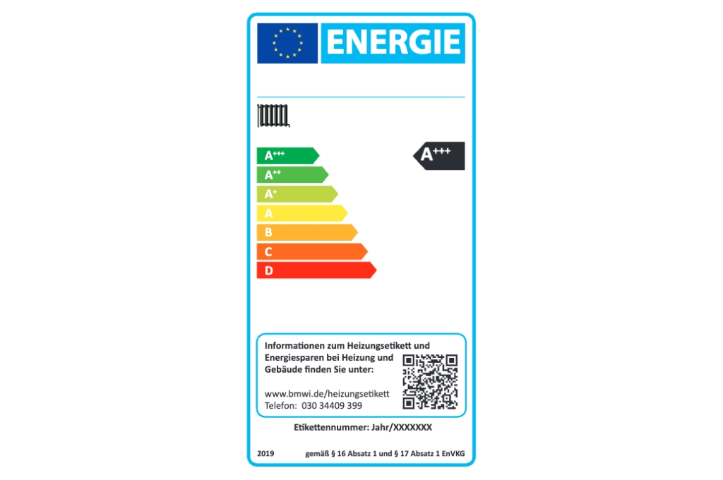 Muster des nationalen Effizienzlabels für bestehende Heizungsanlagen (Altanlagenlabel). (Quelle: Bundesgesetzblatt / Bundesministerium für Wirtschaft und Klimaschutz)