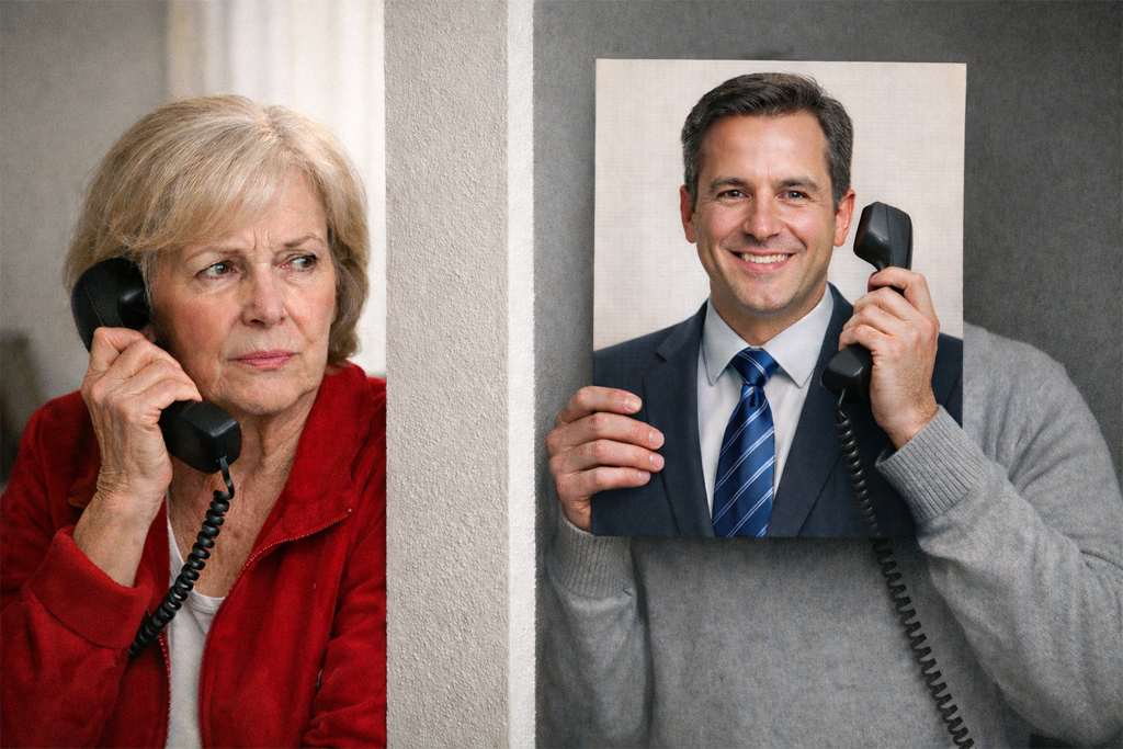 alte Dame am Telefon mit vermeintlichem Bankberater