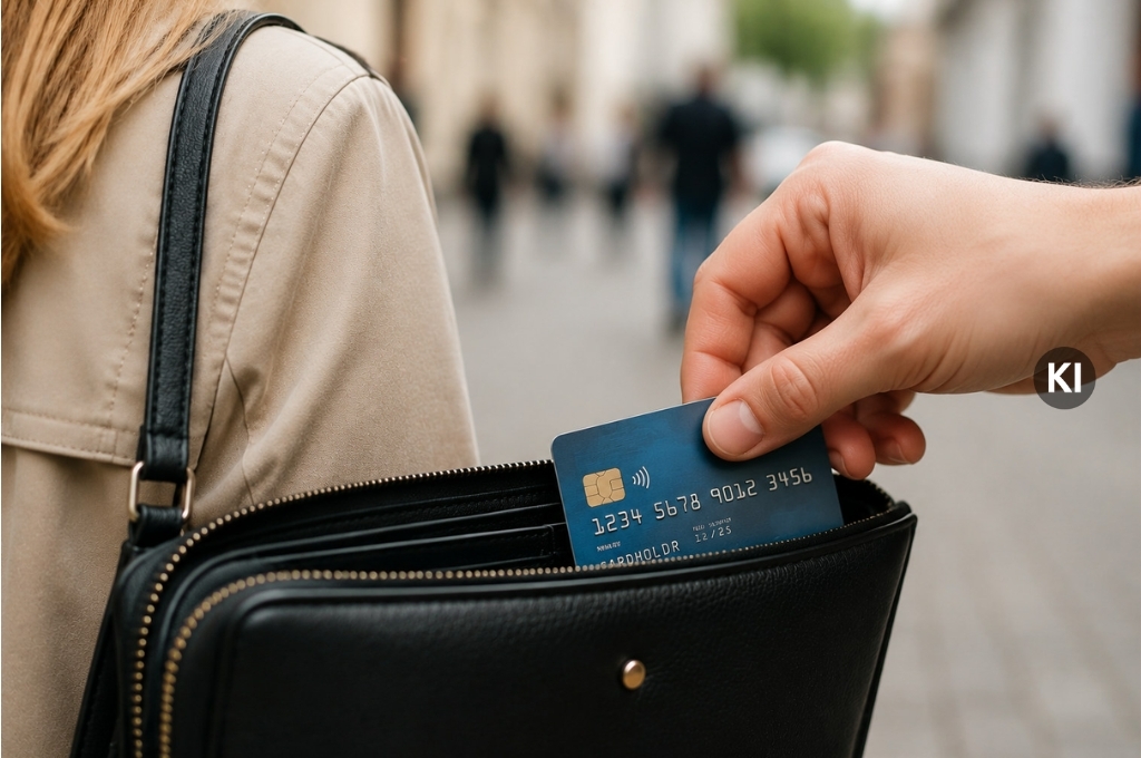 Bankkarte gestohlen: Eine Bankkarte wird aus einer Handtasche entwendet