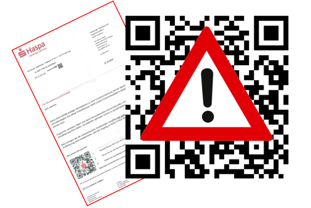 Online-Betrug mit QR-Code: Ein Beispielbield wie Quishing ablaufen kann